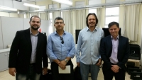 O pr&oacute;-reitor de Extens&atilde;o, Fernando Gomes; o pr&oacute;-reitor de Ensino, Carlos Bernardes; o diretor Geral do Polo de Inova&ccedil;&atilde;o, Alexandre Pimenta; e o Reitor do IFMG, Kl&eacute;ber Gon&ccedil;alves